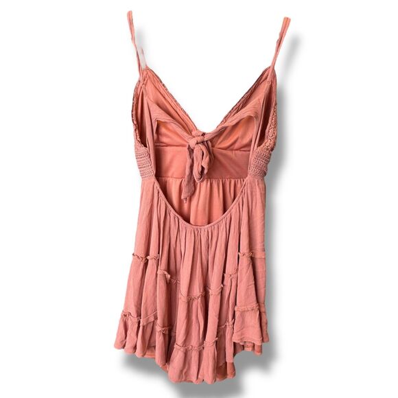 Rue21 XL Boho Crochet Lace Tiered Mini Dress Rust Pink Open Back - Picture 7 of 7